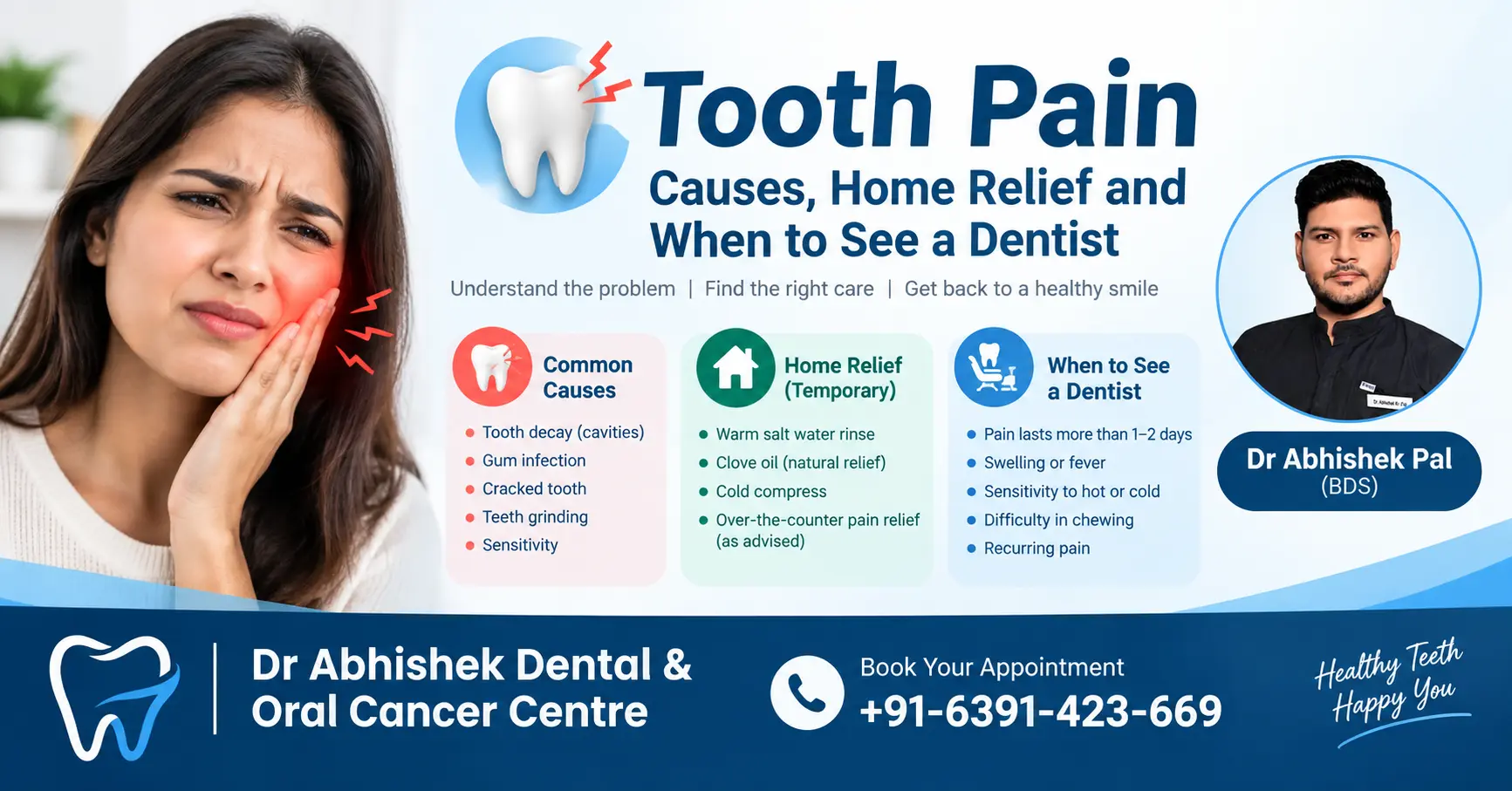 Cover image for the guide to tooth pain causes, home relief and treatment