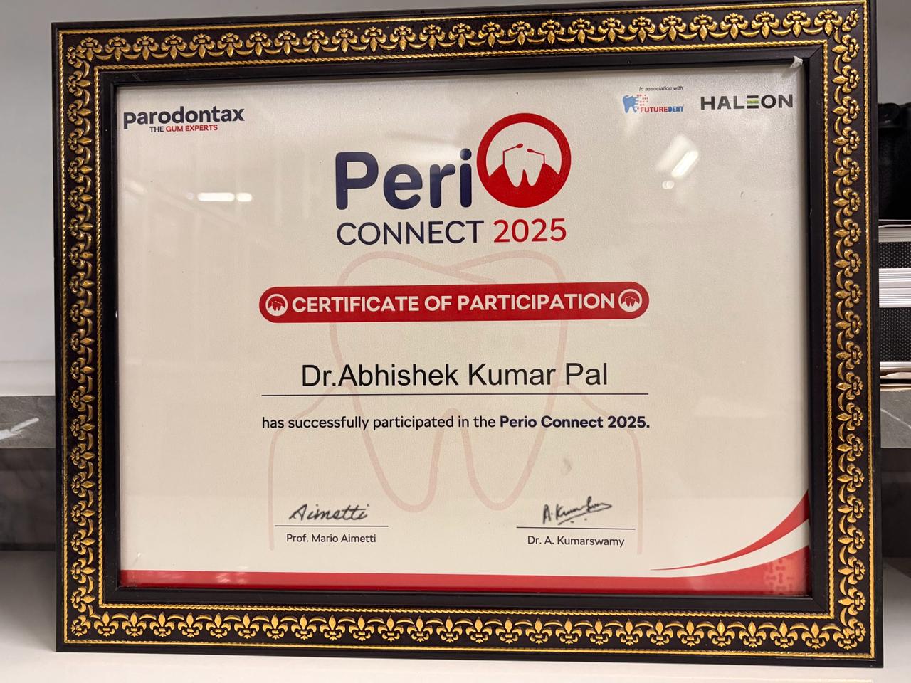 Dr. Abhishek Dental Kanpur clinic certification 3